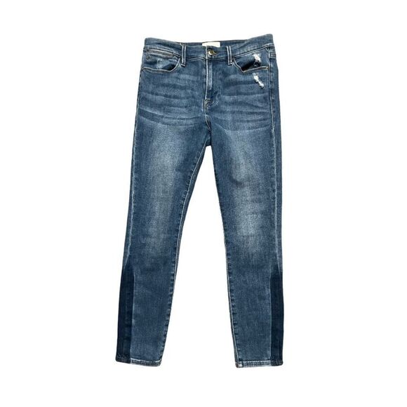 Frame Le High Skinny Denim Jeans Jazz Highwaisted Medium Wash 28 Two-Tone Ankles - Picture 1 of 7
